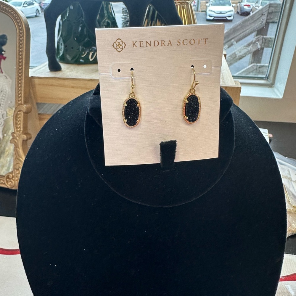 Kendra Scott Black drusy and Gold Drop Earrings *New*